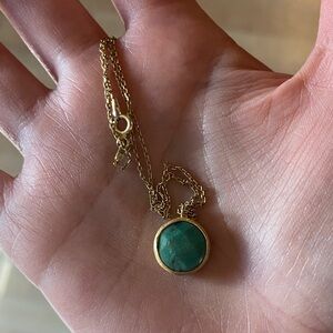 Gold Necklace with Green (Teal) Pendant